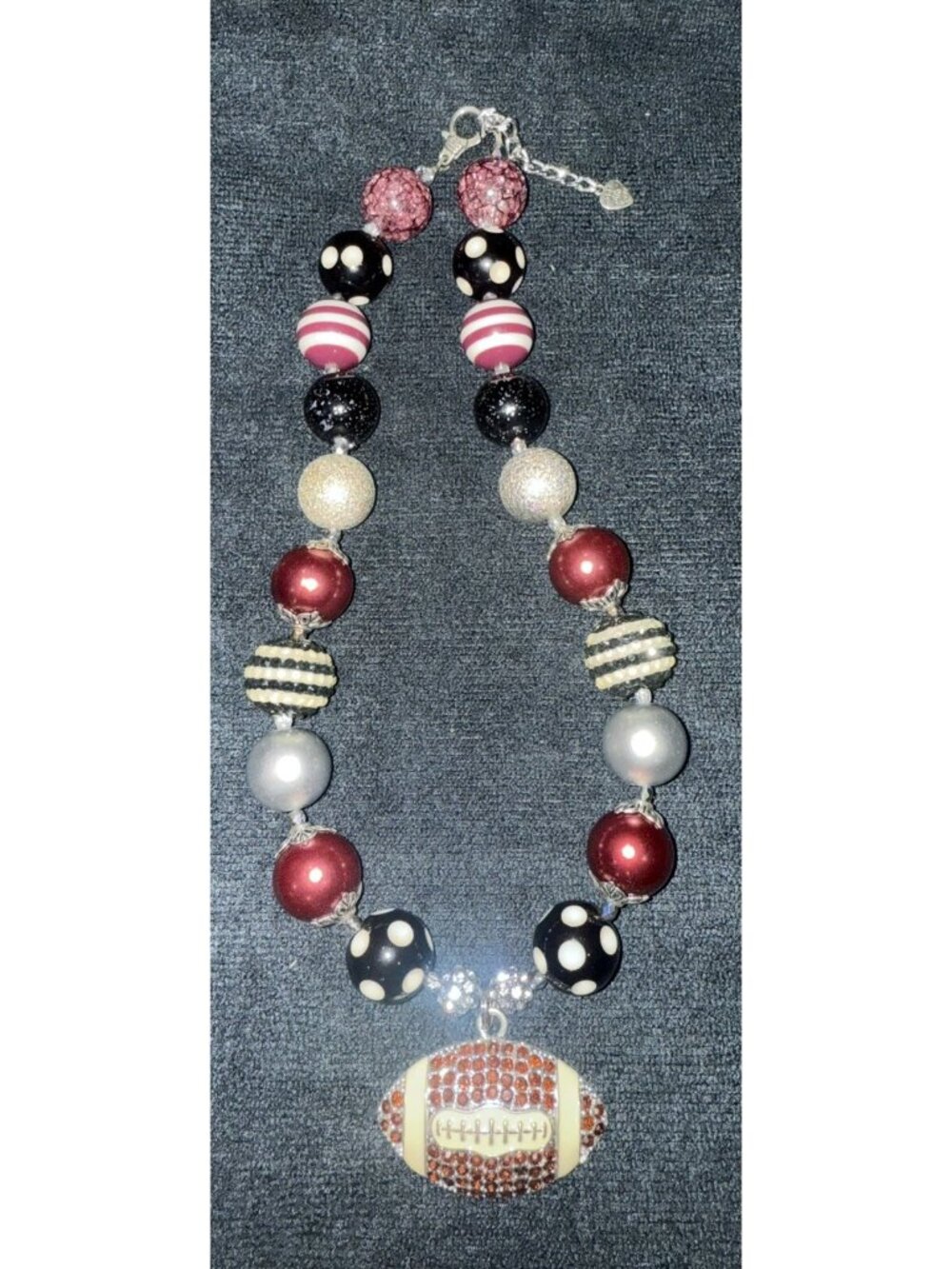 Chunky Beaded Football Necklace 11” Made With Love Charm